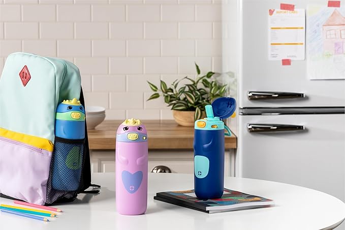 Ello Ellies 12oz Vacuum Insulated Stainless Steel Kids Water Bottle with Straw and Built-in Carrying Handle and Leak-Proof Locking Lid for School Backpack, Lunchbox and Outdoor Sports, Cat