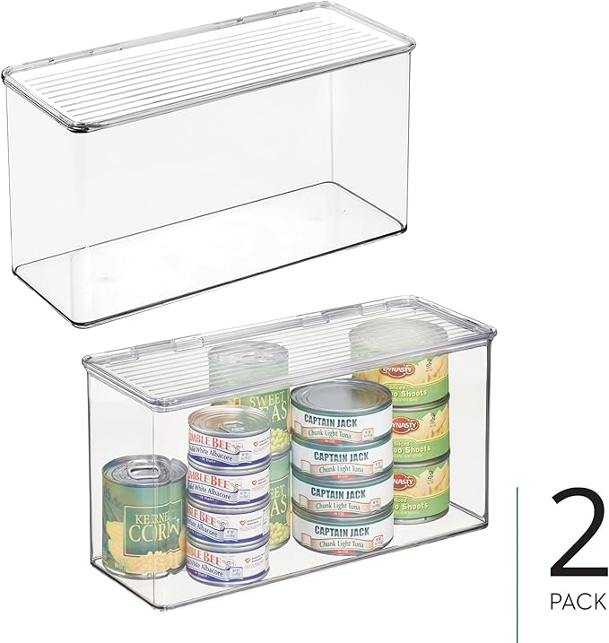 iDesign Plastic Stackable Hinged-Lid Pantry or Kitchen Storage Box - Set of 2 - Clear
