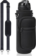 Fimibuke 32 oz Water Bottle with Sleeve - BPA Free Leakproof Sport Large 1L Plastic Motivational Water Bottle with Straw Strap & Insulated Neoprene Holder Carrier Bag Great Xmas Gift for Women Men