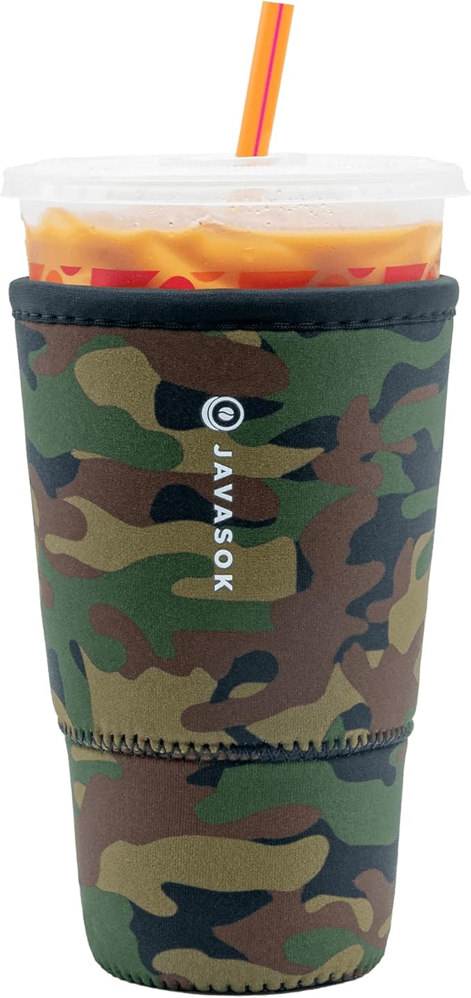 Sok It JavaSok Iced Coffee & Cold Soda Insulated Neoprene Cup Sleeve (Green Camo, XXLarge: 44-48oz)