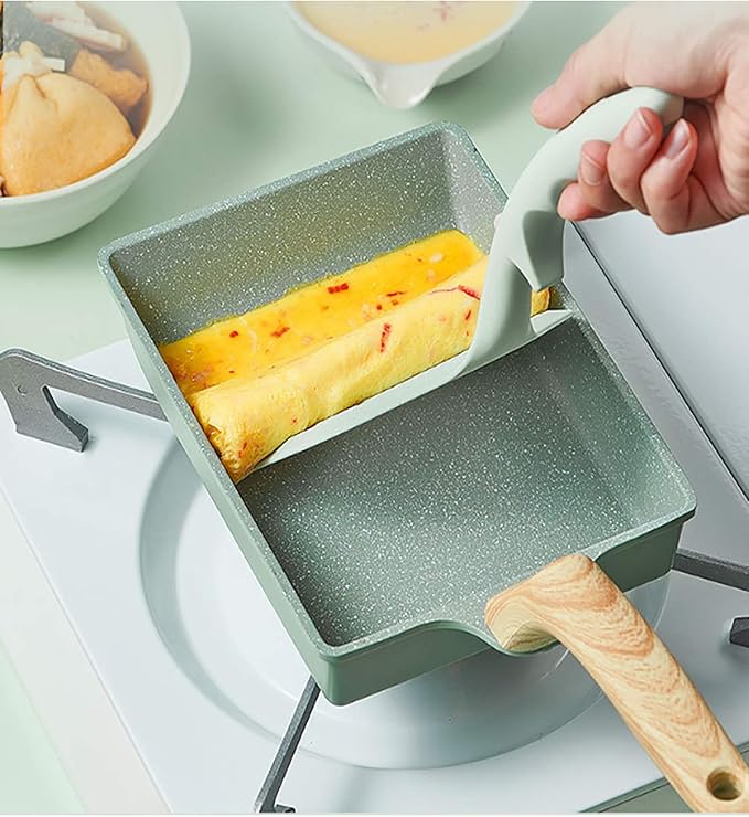 Japanese Omelette Pan Nonstick Tamagoyaki Egg Pan,Retangle Small Frying Pan,with Silicone Spatula & Brush,Non-Stick Coating (PFOA Free) - 20 x 15cm
