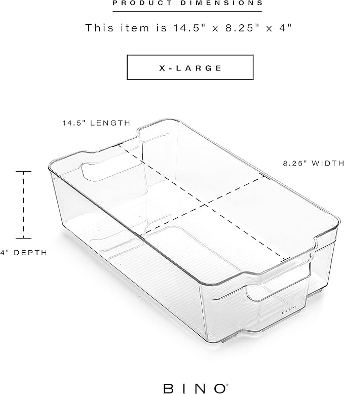 BINO | Stackable Storage Bins, X-Large - 4 Pack | THE STACKER COLLECTION | Clear Plastic Storage Bins | Organization Containers for Pantry & Fridge | Multi-Use Organizer Bin | BPA-Free