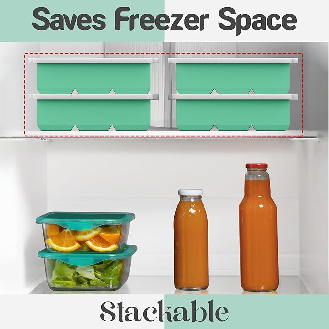 KitchFort Large Silicone Ice Cube Tray (3-Pack), Easy Release 2" Big Ice Cubes - Cocktail, Whiskey Ice Cubes Mold - Ice Trays for Freezer with Lid - Stackable Silicone Ice Tray - Green