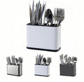 Silverware Organizer,Kitchen Utensil Holder For Counter,Stainless Steel Caddy,4 Compartments Organizer, Capacity Flatware Spoon Fork Tool Cutlery Holder（White）