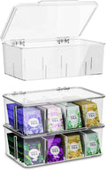 Utopia Home Tea Bag Organizer - Stackable Tea Bag Storage Organizer with Clear Top Lid- Tea bag holder For Counter tops, Kitchen Cabinets, Pantry, Sweeteners (Clear, Pack of 6)