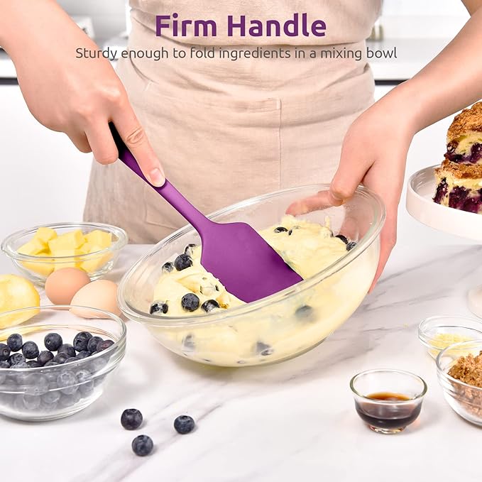 U-Taste 11.38" Silicone Baking Spatula: 480ºF Heat Resistant Food Grade Flexible Rubber Kitchen Bowl Scraper, Seamless Pastry Spreader for Mixing Stirring Scraping in Nonstick Cookware (Purple)