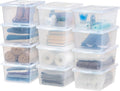 IRIS USA 12-Pack Storage Bins with Lids, 17 Quart, Shoe Boxes Clear Stackable Containers Organize Shoes Closet Shelves, Classroom Organization Teacher Tools, Game Storage - BPA-Free Plastic