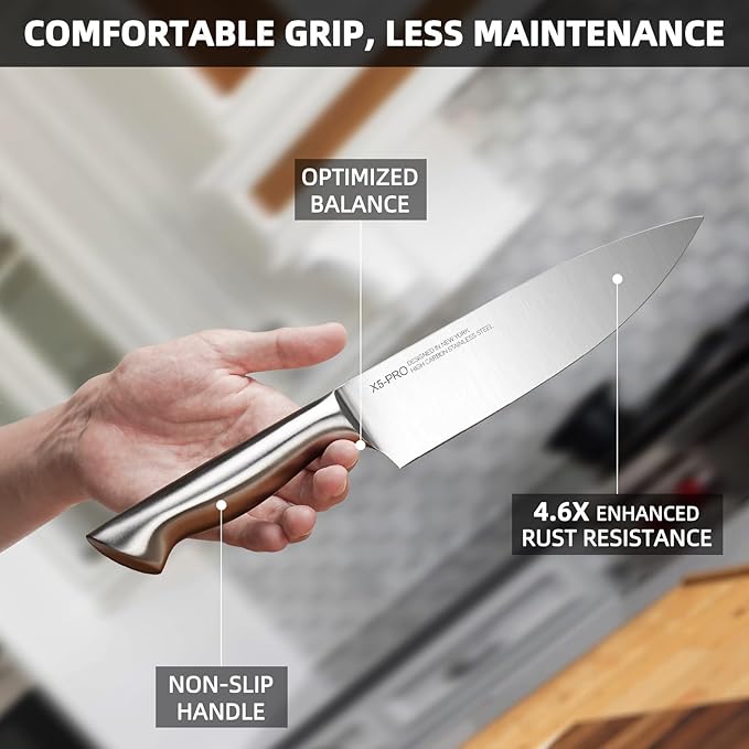 Kitchen Knife Set - Phantom Iris X5 Knife Block Set - Top-tier Performance, 15 Pcs Premium High Carbon Stainless Steel Knife Set with Block and Sharpener, Professional Chef Knives Set