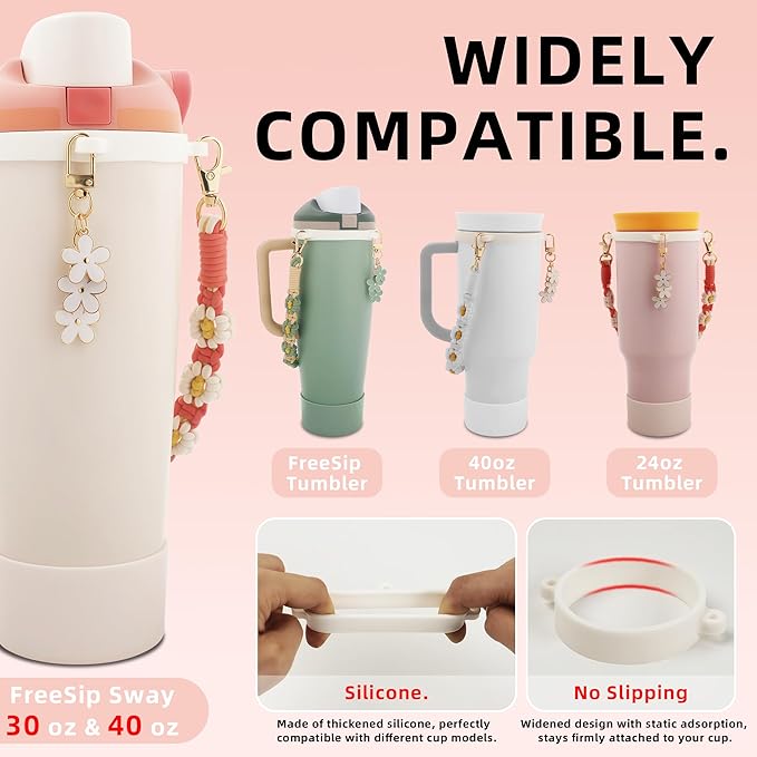 Silicone Boot Set for Owala Water Bottle 24 oz, 32 oz, 40 oz - Includes Anti-Slip Sleeve & Water Bottle Handle Strap, Perfect Owala Accessories, Fits Owala Tumbler, Owala FreeSip, Owala Candy Coated