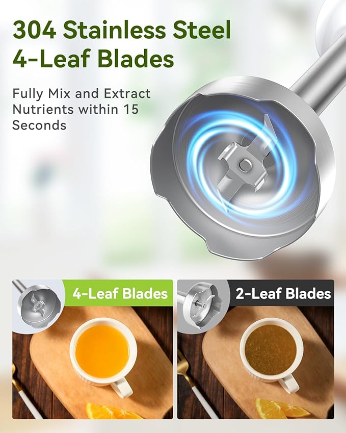 Immersion Blender Handheld 5 in 1 Hand Blender, 1000W Hand Mixer Stick, BPA-Free 12 Speed Handheld Blender with Mixing Beaker, Chopper, Whisk and Milk Frother for Soup, Sauce, Baby Food (White)