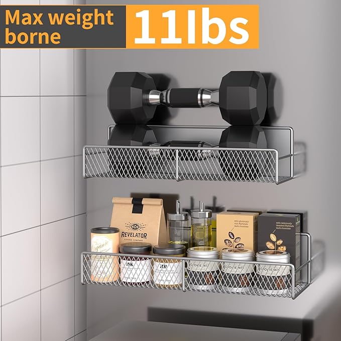 Magnetic Spice Rack for Refrigerator, 4 Pack 100% Metal Strong Magnet Fridge Shelves, Space Saving Spice Organizer, No Drilling Home Kitchen Laundry Room Storage Organization Moveable, Grey