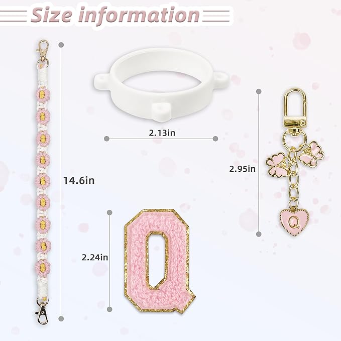 Cute Letter Charm Set Compatible with Owala Water Bottle 24 oz, 32 oz, 40 oz, Owala Kids, Owala Coffee Tumbler, Owala FreeSip – Includes Handle Strap, for Owala Accessories & Stanley Cup Accessories