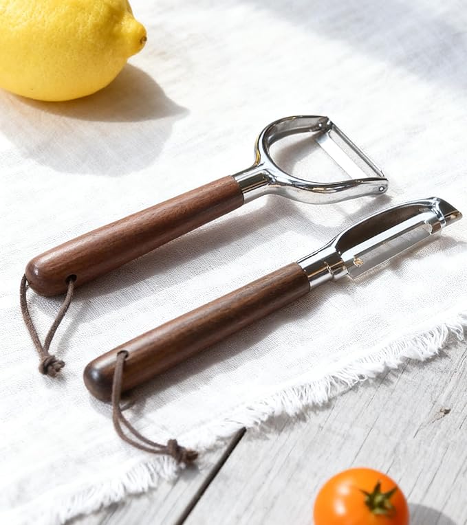 Ugotit Vegetable Peeler Stainless Steel Steel with Wood Handle, Premium Potato Veggie Fruit Peelers for Kitchen, Apple Carrot Cucumber Peeler, Ultra Sharp Rotary Blade