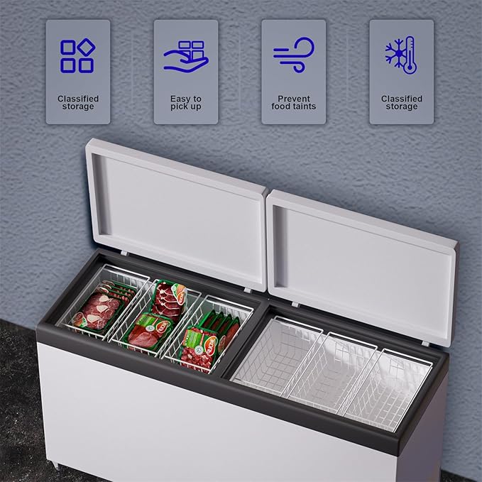 SANNO Chest Freezer Baskets Organizer, Deep Freezer Baskets Bin Sturdy Metal Wire freezer storage Organizer for Home Kitchen,16.5in