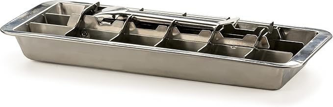 RSVP International Endurance® Vintage Inspired Ice Cube Tray, 11" | Retro Design for Bars & Kitchens | Levers Remove Cubes | Heavy Duty Stainless Steel | Dishwasher Safe