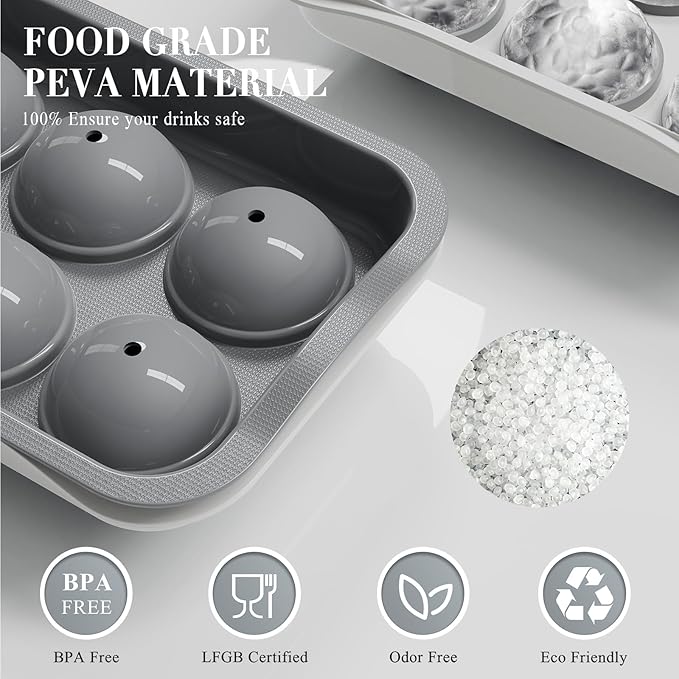 Whiskey Ice Ball Maker, [Fill without Funnel & Easy Release] 2.2'' Round Large Iced Cube Trays with Cover, Reusable Sphere Silicone Ices Tray with Lids for Bourbon, Gift for Brandy Lover