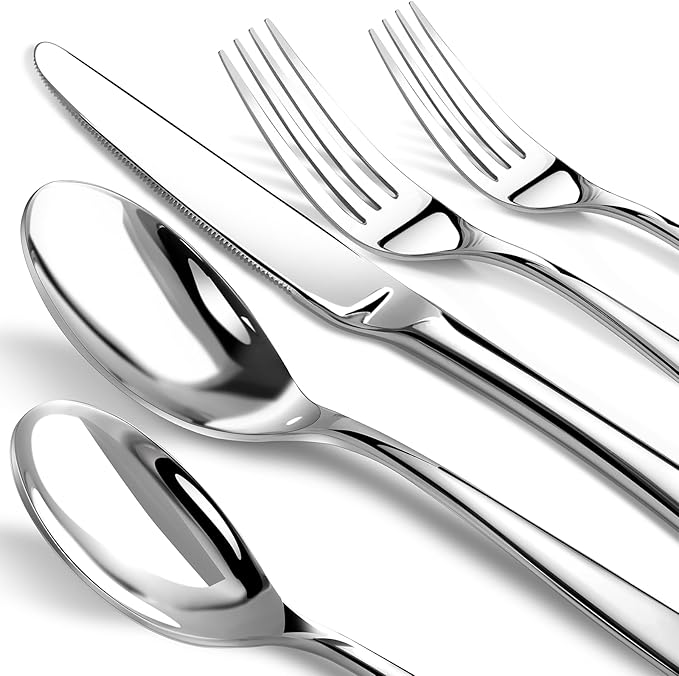 Silverware Set for 4, Heavy Duty Stainless Steel Cutlery Set Flatware Set,20 Piece Premium Silverware, Mirror Polished Modern Cutlery include Fork Knife Spoon Set,Dishwasher Safe