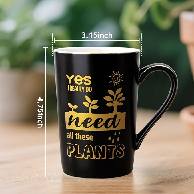 Crazy Gardening Gifts for Women Men - Plant Lover Gift Coffee Mug, Garden Gifts for Gardeners, Plant Lady, Mom, Dad, Son, 14oz Black Ceramic Mug with Gold Print, Lid, Spoon Card, Luxury Gift Boxed