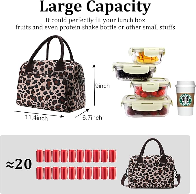 MEXS Lunch Bag for Women Men Large Insulated Reusable Lunch Box Girls Leopard Water Resistant Portable Cooler Tote Bag for Work Picnic