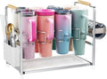 Housolution Water Bottle Organizer Drying Rack for 40 oz Tumbler with Handle, Multifunctional Cup Storage Holder Compatible with Stanley, Owala, Simple Modern and Other Brands, Silver(Patented)