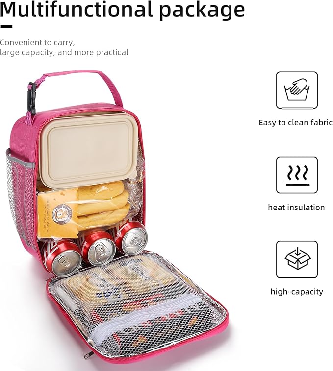 Lunch box Lunch bag for men women Insulated Lunchbox Lunch bags for Work Picnic Travel(Rose red)