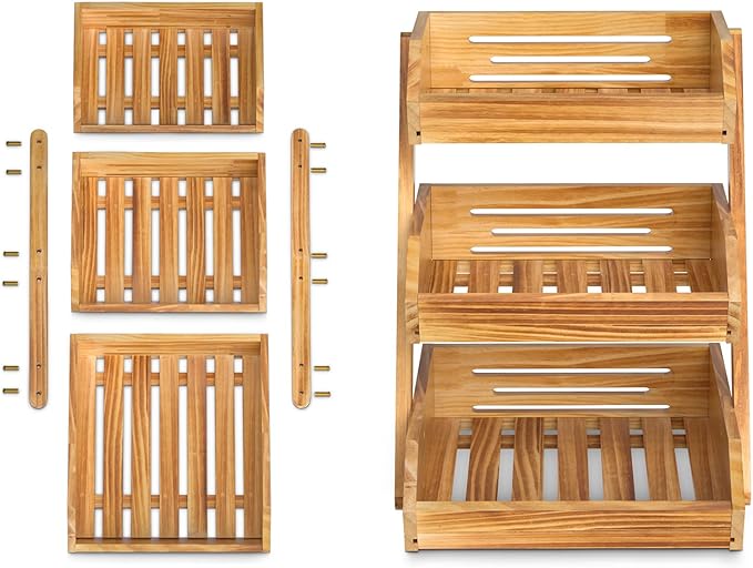 3 Tier Wooden Fruit Basket For Kitchen, Bread Vegetable Fruit Basket Bowl Stand, Farmhouse Fruit Bowl for Countertop, Large