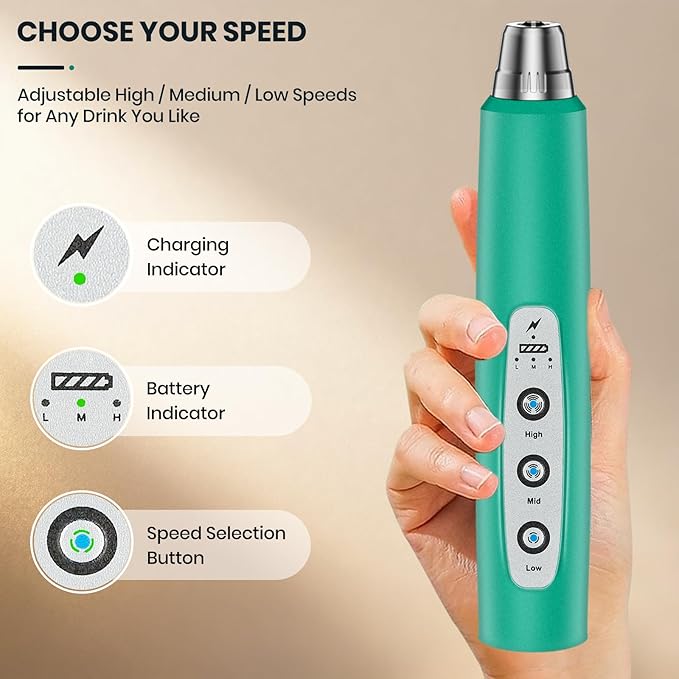 Milk Frother Handheld Rechargeable with Stand, Frother Wand Drink Mixer Electric Whisk for Coffee, Detachable With 3 Stainless Whisks, Hand Mixer for Lattes, Cappuccino, Matcha, Egg, Green