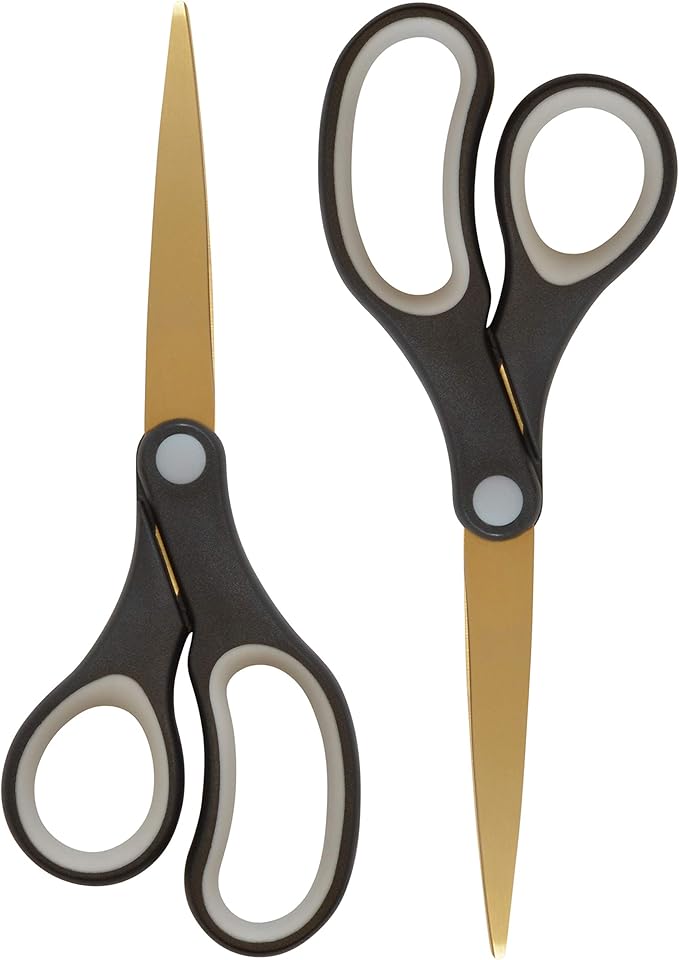 Westcott 55847 8-Inch Titanium-Bonded Scissors For Office and Home, Black/Gold, 2 Pack