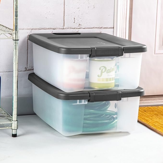 Sterilite 18-Pack Plastic Storage Bins w/ Lids, Shelf Totes Clear Containers, 25 Qt, Gray