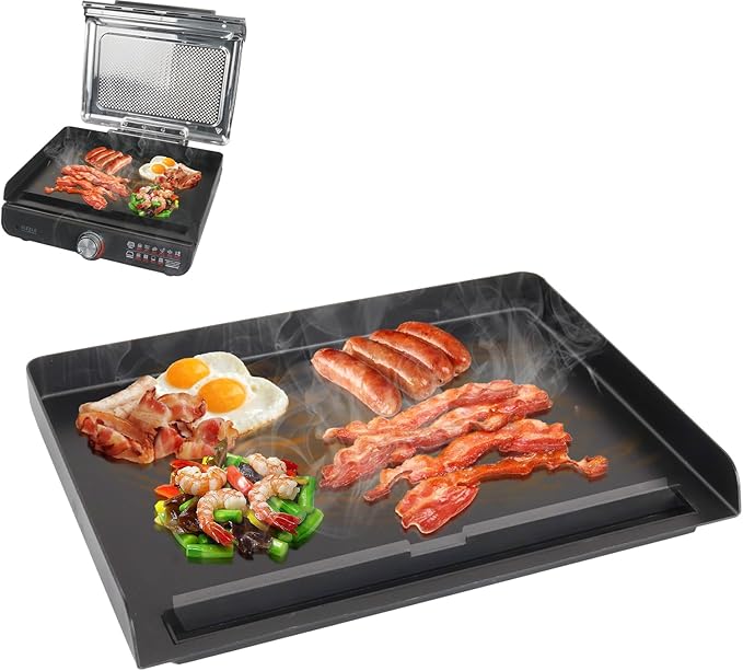 GR101 Griddle Pan for Ninja Sizzle Smokeless Indoor Grills & Griddles, Flat Top Grill Plate Replacement Parts for Ninja GR100 Series Cooking Electric Accessories, Non-Stick GR101 Grill Plate 14.5 Inch