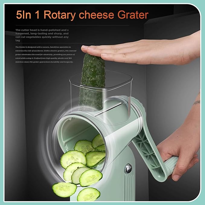 Sakesfor 5 In 1 Food Chopper,2025 New Sakesfor 5 In 1 Rotary Cheese Grater Vegetable Slicer,5 in 1 Hand Crank Food Chopper,Easy To Clean Kitchen Gadgets(Green)