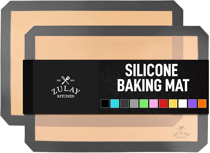 Zulay Kitchen Silicone Baking Mat Set – 2-Pack 16.5″ × 11.6″ Reusable Non-Stick Silicone Baking Sheets, Food-Safe, Heat-Resistant up to 250°F – Perfect for Cookies, Pastries & Oven Use (Dark Gray)
