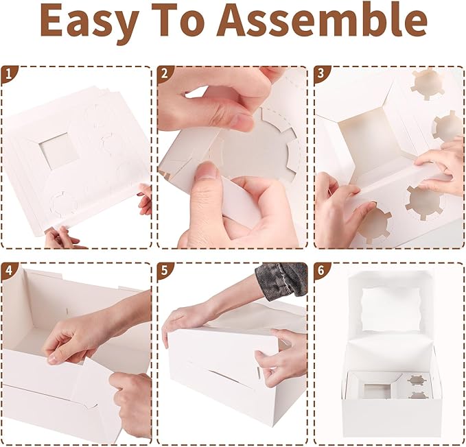 Bento Cake Box With Cupcakes, Clear Window 6 Holes Bento Combination,12 Sets: Cookie Boxes Fit 5 Regular Cupcake and Mini Cakes, Christmas Wedding Birthday Party (White/clear, 1+5/12pcs)