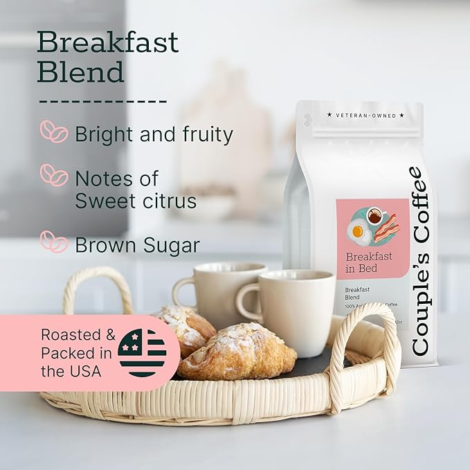 Couple’s Coffee Ground Coffee | Breakfast Blend Light to Medium Roast Coffee | Gives Back to Military Families | Breakfast in Bed | Made with 100% Arabica Beans | 12oz