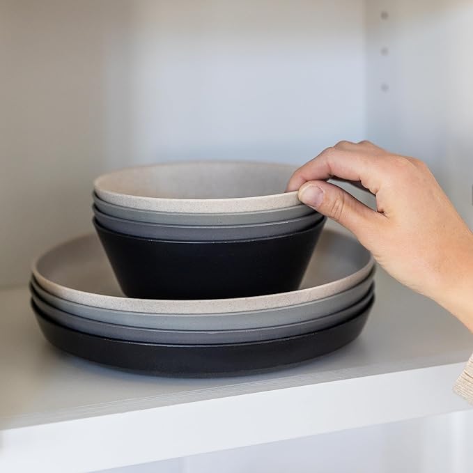 Grow Forward Premium Wheat Straw Plates and Bowls Sets - 8-Piece Wheat Straw Dinnerware Sets - Unbreakable & Reusable Microwave Safe Plastic Dinner Plates for Outdoors, RV, Camping Dishes - Moonlight