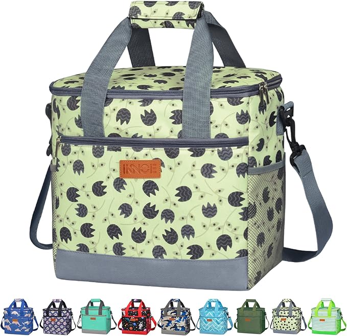 Iknoe Large Cooler Bag Collapsible 24 Can Insulated Bags Leakproof Lunch Cooler Tote with Multi-Pockets for Adult Insulated Thermal Bag for Beach, Picnic, Office Work(Leaf)