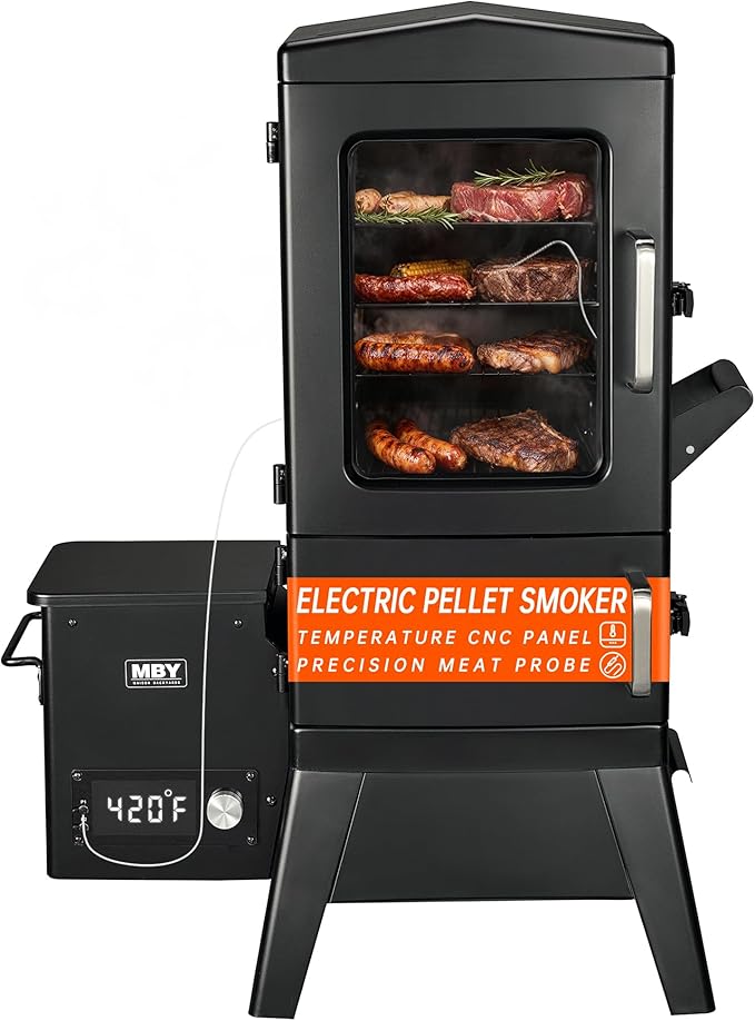 Electric Smoker with Cover & Meat Probe, Vertical 4-Rack Pellet BBQ Smoker Grill, 616 sq in Cooking Space, Digital LED Control for Outdoor Smoking Ribs, Brisket, Chicken & Sausage