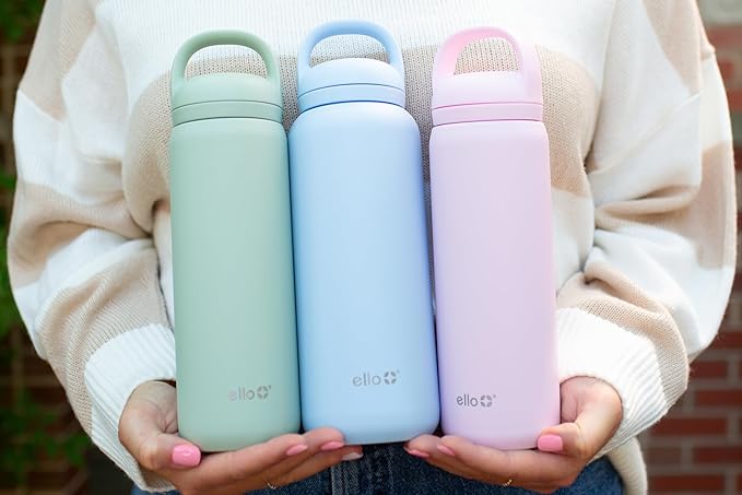 Ello Cooper Twist 40oz Stainless Steel Water Bottle with Chug Lid | Leak Proof | Double Walled and Vacuum Insulated | Built in Carry Loop | Dishwasher Safe | Sage