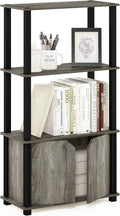 Furinno Brahms 4-Tier Multipurpose Bookcase/Bookshelf/Display Shelf/Display Rack with Door, French Oak Grey/Black