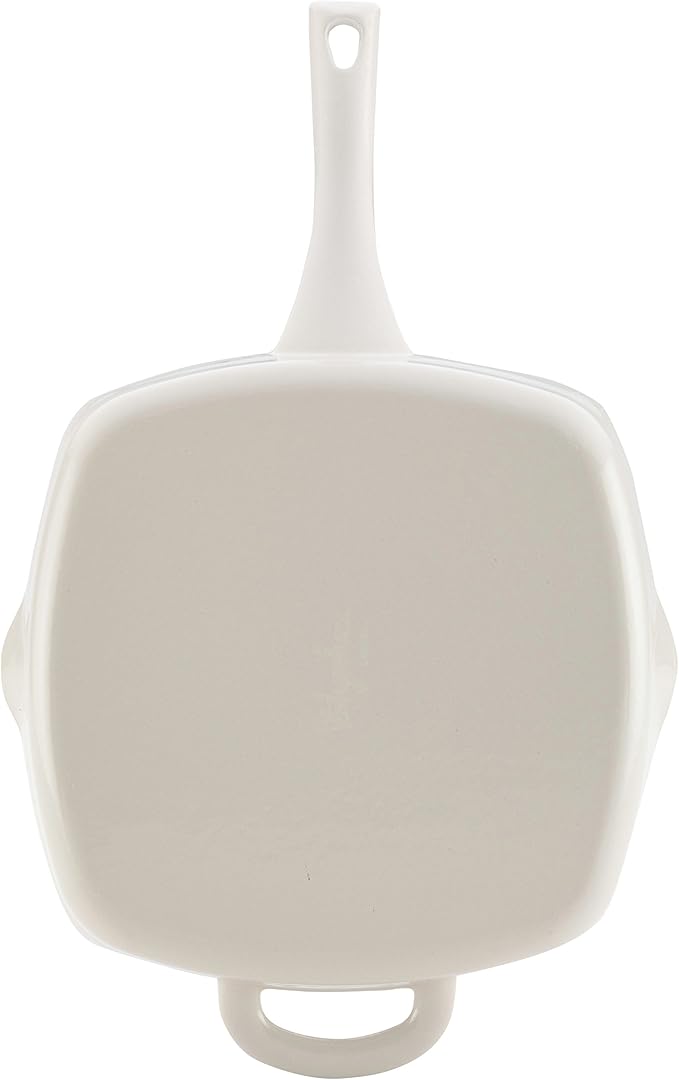 Ayesha Curry Collection Cast Iron Square Grill Pan with Pour Spouts, 10-Inch, French Vanilla