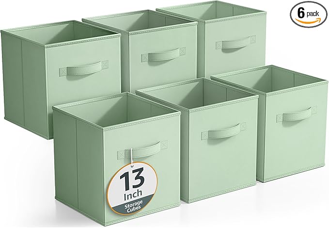 Sorbus 13 Inch Storage Bins - Sturdy Collapsible Fabric Storage Cubes with Handle - 6 Foldable Baskets for Organizing Clothes, Toys, Books - Storage Baskets for Shelves, Kids Room, Closets