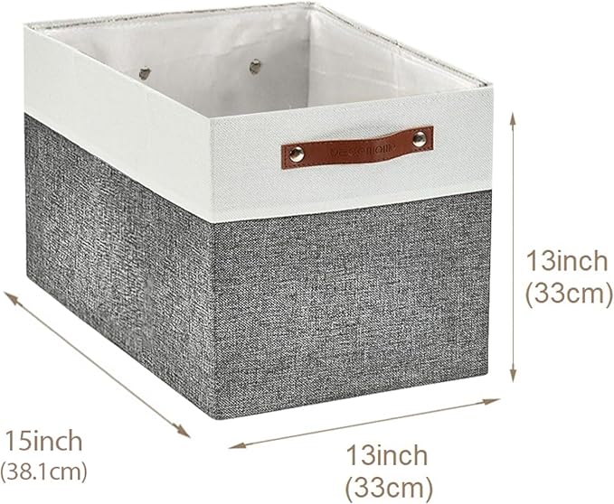 DECOMOMO Kallax Storage Cubes - 13x15x13 Storage Bins, Baskets for Organizing Shelves (Grey and White, 4-Pack)