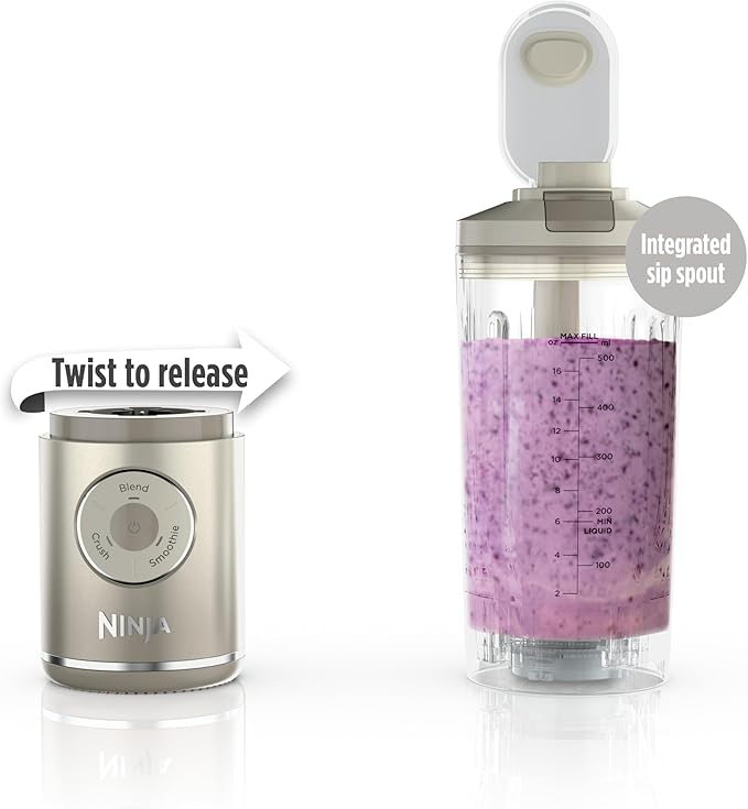 Ninja Blast Max, Portable Blender + Twist & Go, Personal Ninja Blender, Smoothie, Blend, Ice Crush, 3 Programs, Cordless, 22 oz removable Vessel, Dishwasher Safe, Leakproof, Cream, BC251IV