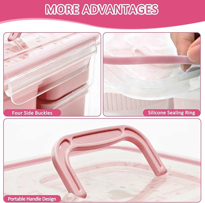 moleath Bento Box with 6 Removable Compartments Lunch Box, Microwave & Dishwasher Safe, Leakproof BPA-Free Snack Containers Ideal for Office, Picnic, Camping, Party, Travel, Pink