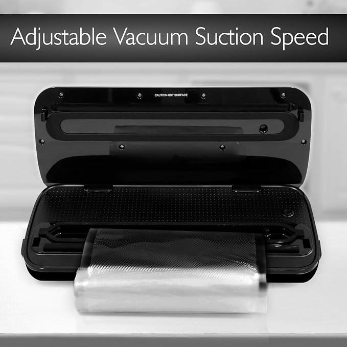 NutriChef Stainless Steel Vacuum Sealer For Food - High-Power Machine with Adjustable Suction, Dry & Moist Modes, LED Lights, Bags, Wine Stopper & Hose, Easy Plug-in Design, Lab-Tested Food Storage