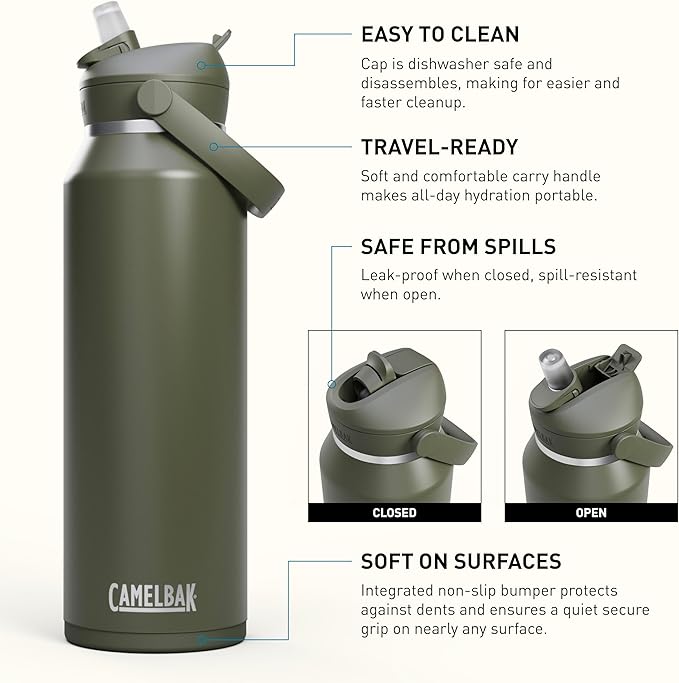 CamelBak Thrive Flip Straw Insulated Stainless Steel Water Bottle Moss, 40oz