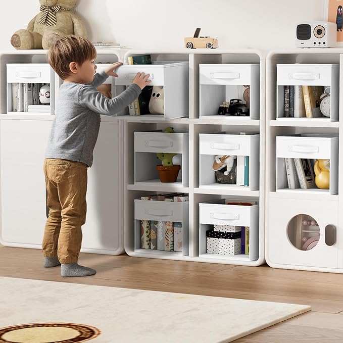 DIMJ Storage Cubes, Cube Storage Bin, 10 Pack Foldable Storage Cubes with Window, Closet Storage Bins with Handle, 11x 11 inch Storage Cubes for Clothes, Toys, Books (White)