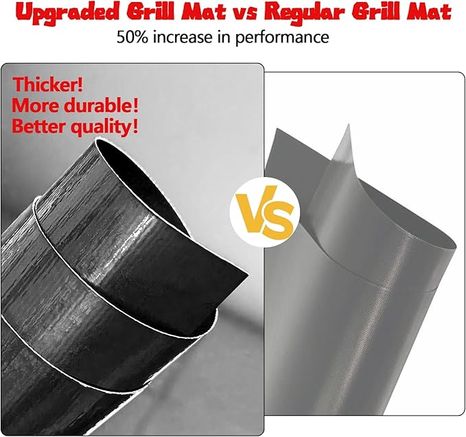 UBeesize 2 Pack 0.4mm Extra Thick 600 Degree Non Stick BBQ Grill Mat & Baking Mats, Dishwasher Safe, Easy To Clean, Black