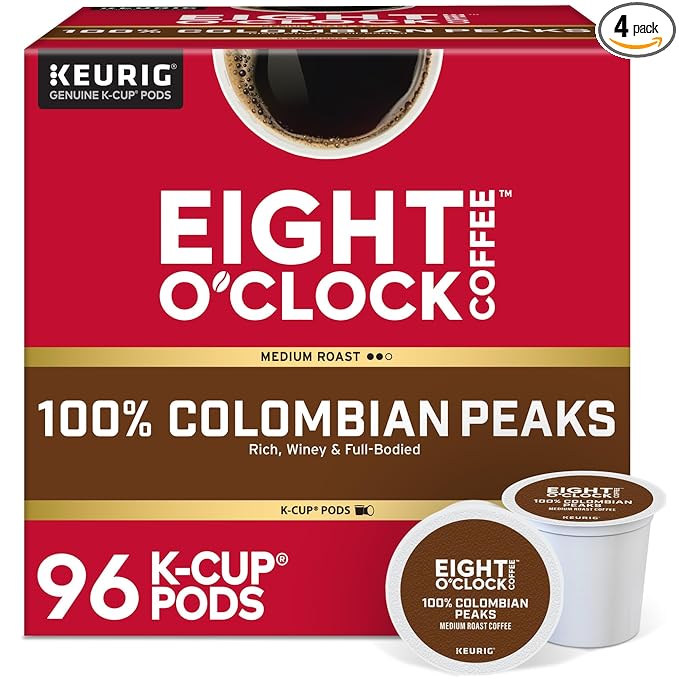 Eight O'Clock Coffee Colombian Peaks Single-Serve Keurig K-Cup Pods, Medium Roast Coffee Pods, 96 Count