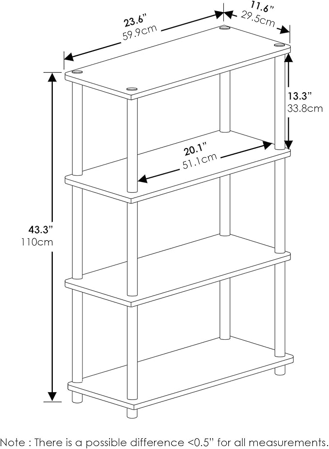 Furinno Turn-N-Tube 4-Tier Multipurpose Shelf Display Rack, Round Tubes, Walnut/Brown